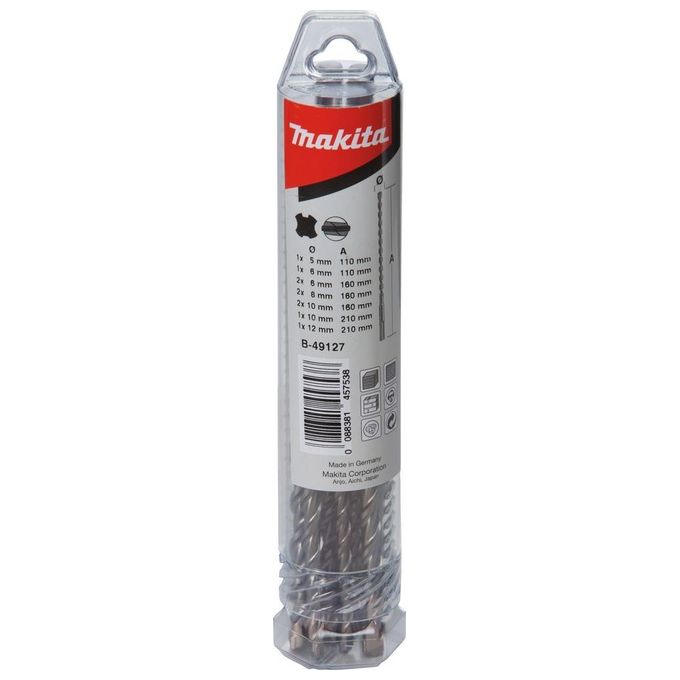 Makita B-49127 SDS-Plus Set Punte per Trapano V-Plus 10 Pezzi per Calcestruzzo e Muratura Ø 5 6 8 10 12 mm