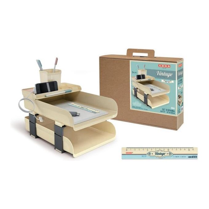 ARDA 830MI Set Scrivania 5 Pezzi Portacorrispondenza Bacinella Portapenne Righello 16 cm colore Avorio