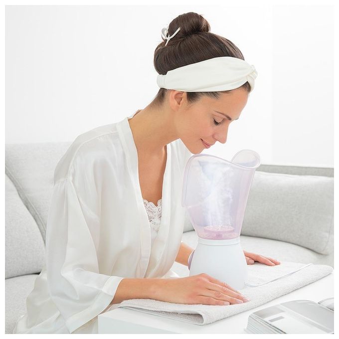 Beurer 60503 Sauna per il viso FS 60 3 in 1 con funzione vapore aromaterapia e inalazione 2 livelli di potenza colore Bianco e Lilla