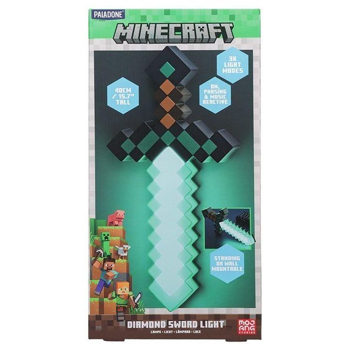 Paladone PP12711MCF Lampada Diamond Sword Minecraft 40 cm 3 modalita' illuminazione USB-C colore Verde Nero