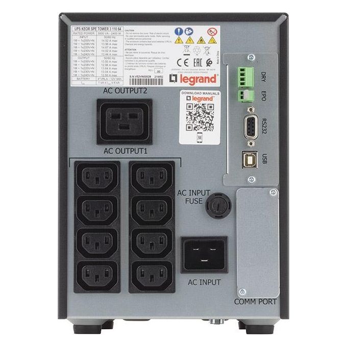 Legrand 311064 Keor SPE Torre Gruppo di Continuita' UPS Linea Interattiva 3 KVA 2400 W 9 Prese AC colore Nero