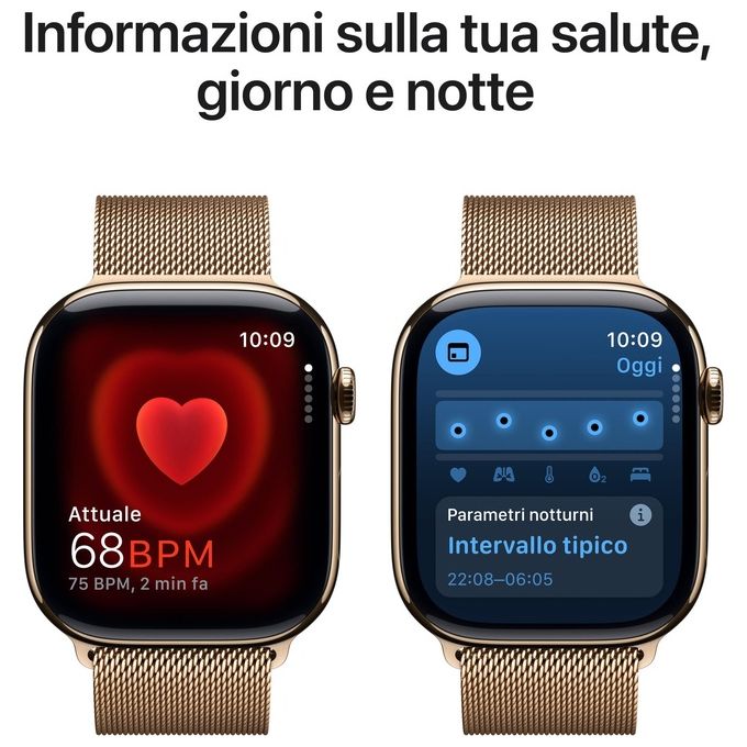 Apple MC7T4QL-A Apple Watch Series 10 Smartwatch GPS + Cellular 46 mm con Cassa in Titanio e Cinturino Loop Milanese colore Oro