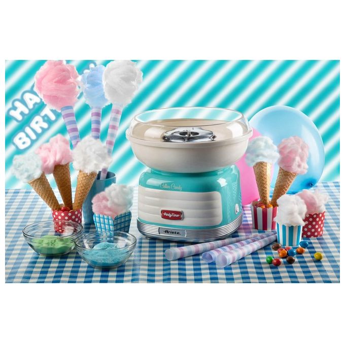 Ariete 2973B Cotton Candy Party Time Macchina per Zucchero Filato 500W 4 Coni Inclusi colore Azzurro
