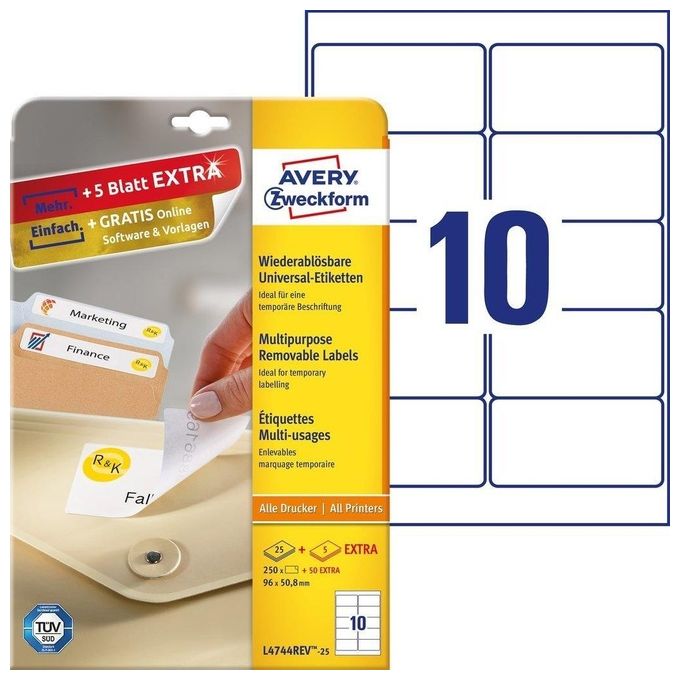 Avery Etichetta Rimovibile 96x50,8mm 25 Fogli