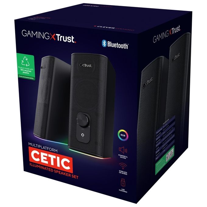 Trust GXT 612 CETIC Set Altoparlanti PC 2.0 Bluetooth 18W Illuminazione RGB colore Nero