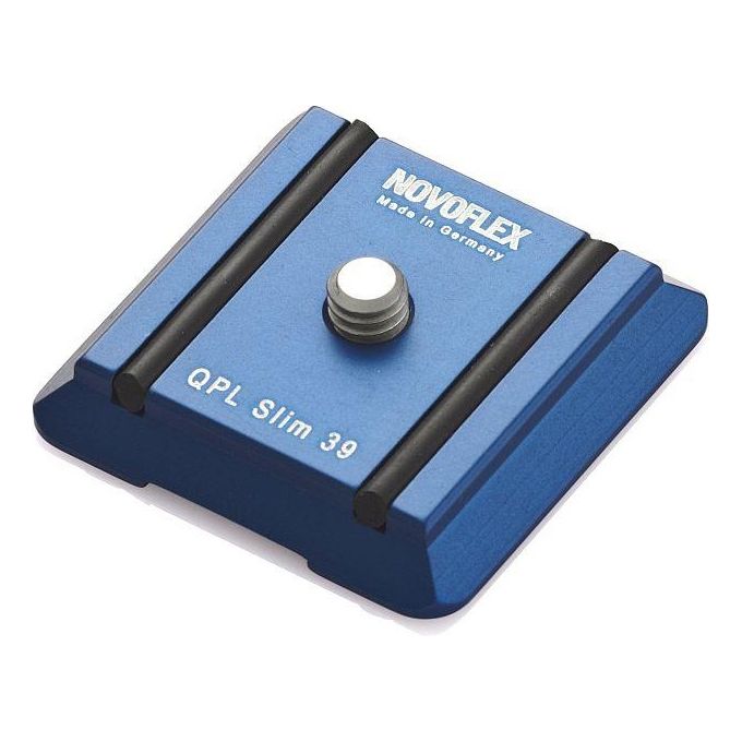 Novoflex QPL SLIM 39 Piastra di Serraggio Slim 39x39 mm Compatibile ARCA-Swiss e UniQ-C con Filettatura 1-4'' e Perno di Sicurezza colore Blu