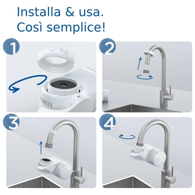 Brita 1052066 ON TAP V Filtro Acqua Rubinetto 4 Stadi 600 L Riduce Cloro Metalli e PFAS colore Bianco