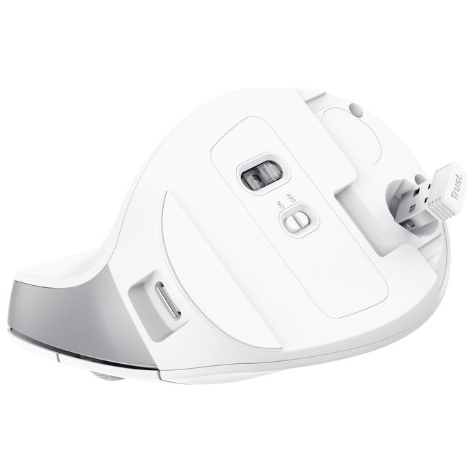 Trust BAYO II Mouse Ergonomico Verticale Wireless RF Ottico 2400 DPI Ricaricabile USB-C colore Bianco