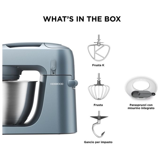 Kenwood KZM35.000GY Go Impastatrice Planetaria 800W 4L 6 Velocita' 3 Ganci Miscelazione colore Blu