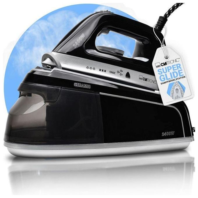Clatronic 263999 DBS 3749 Stazione da Stiro a Vapore 2400 W Suola in Ceramica Serbatoio 1,2 L colore Nero