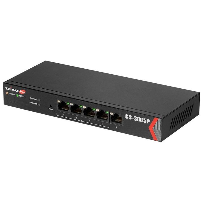 Edimax GS-3005P Switch di Rete Gestito 5 Porte Gigabit Ethernet (10-100-1000) con 4 Porte PoE+ 30 W Bilancio Totale 60 W colore Nero