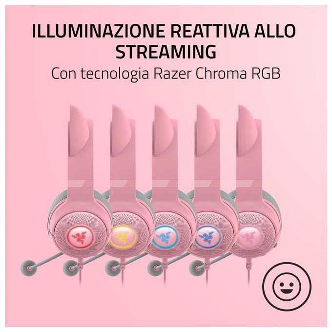 Razer RZ04-04730200-R3M1 Kraken Kitty V2 Cuffie Gaming Cablate con Microfono Cardioide HyperClear Driver TriForce da 50 mm Illuminazione RGB Reattiva colore Rosa