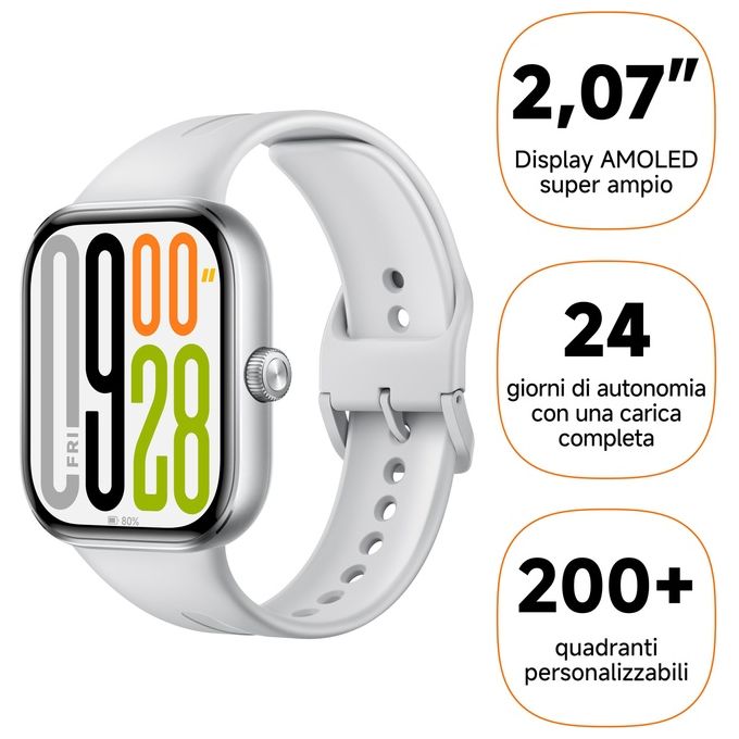 XIAOMI BHR9381GL Redmi Watch 5 Smartwatch con Display AMOLED 2.07'' Bluetooth 5.3 GPS 5 ATM Batteria 24 Giorni colore Argento