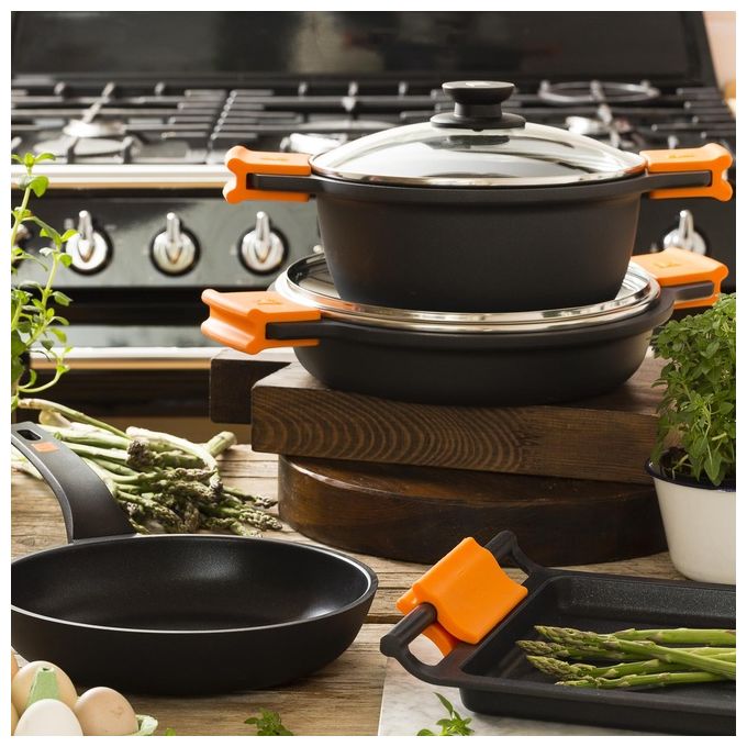 Casseruola bassa antiaderente per induzione con coperchio e 2 maniglie in silicone Diametro 36