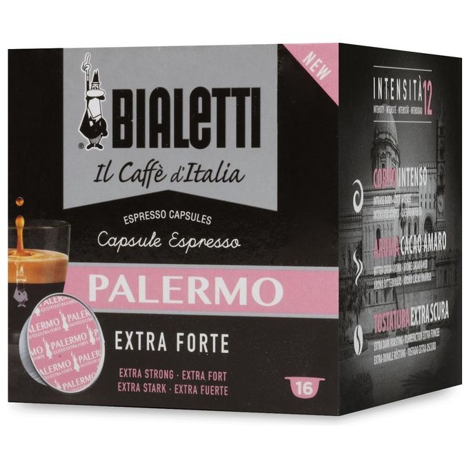Bialetti 096080254-M Palermo Capsule Caffe' Espresso Tostatura Extra Scura 90% Robusta 10% Arabica Intensita' 12 16 pz