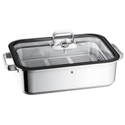WMF 1741016040 Vitalis Aroma Pentola a Vapore Rettangolare 6.5 L con Coperchio in Vetro e Termometro Integrato Acciaio Inox colore Argento