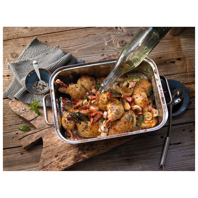 WMF 1741016040 Vitalis Aroma Pentola a Vapore Rettangolare 6.5 L con Coperchio in Vetro e Termometro Integrato Acciaio Inox colore Argento