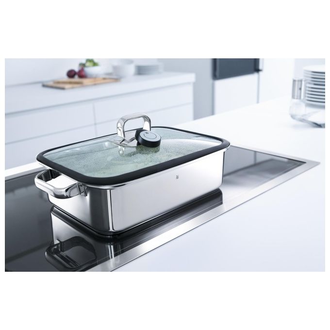 WMF 1741016040 Vitalis Aroma Pentola a Vapore Rettangolare 6.5 L con Coperchio in Vetro e Termometro Integrato Acciaio Inox colore Argento