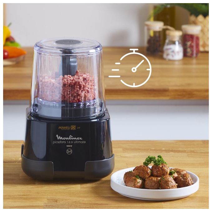 Moulinex DP810810 La Moulinette Ultimate Tritatutto 5 Funzioni Powelix 2 Lame Titanio 0,55 L 1000 W colore Nero