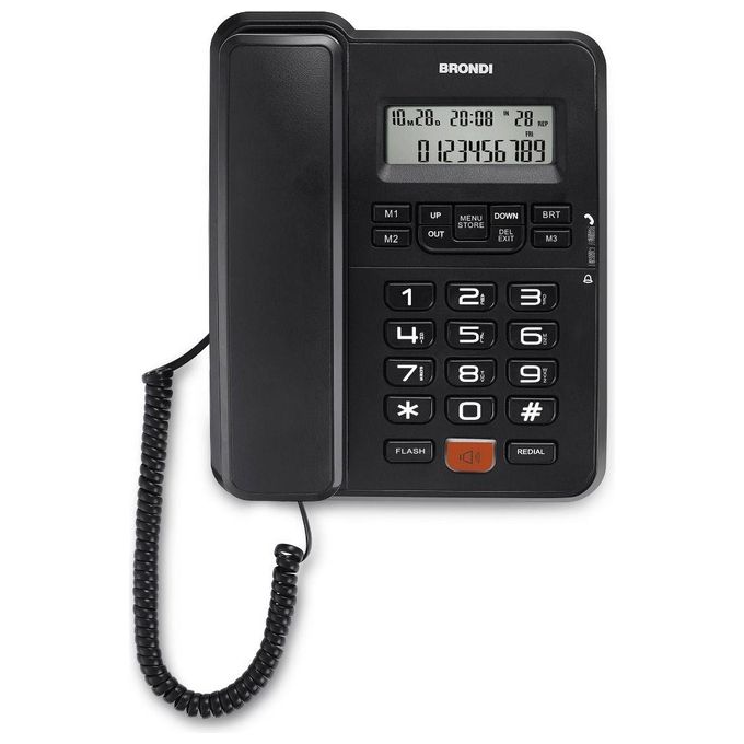 Brondi Telefono con Filo Office Desk Nero Display Lcd 12 Cifre Vivavoce 3 Memorie Dirette