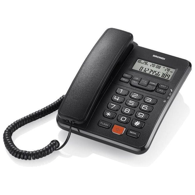 Brondi Telefono con Filo Office Desk Nero Display Lcd 12 Cifre Vivavoce 3 Memorie Dirette