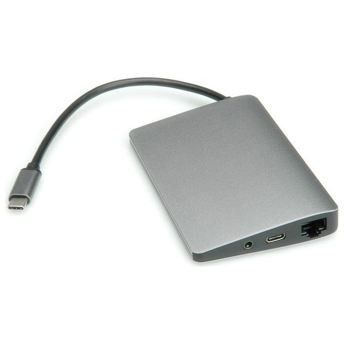 ROLINE 12.02.1021 Docking Station USB 3.2 Gen 2 Type-C 2x USB 3.2 Gen 1 Type-A 1x USB 3.2 Gen 1 Type-C HDMI 4K Mini DisplayPort Lettore SD MicroSD Uscita Audio 3.5 mm colore Grigio