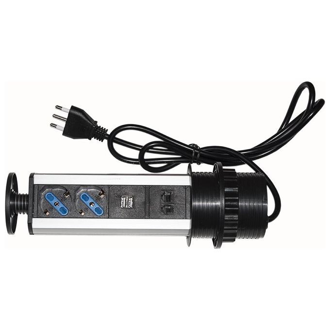 Link multipresa da tavolo a scomparsa con 2 prese 16a femmina ita-schuko, 1 rj45, 1 rj11, 2 usb