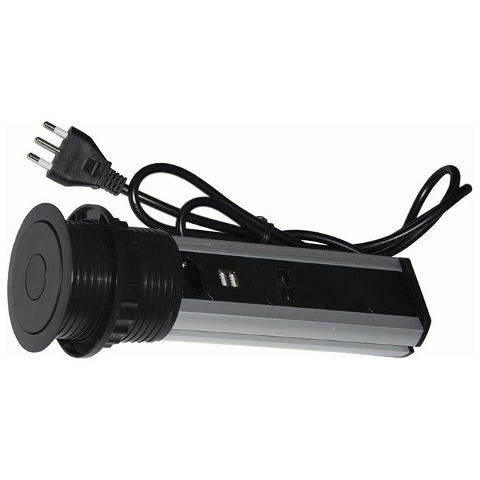 Link multipresa da tavolo a scomparsa con 2 prese 16a femmina ita-schuko, 1 rj45, 1 rj11, 2 usb