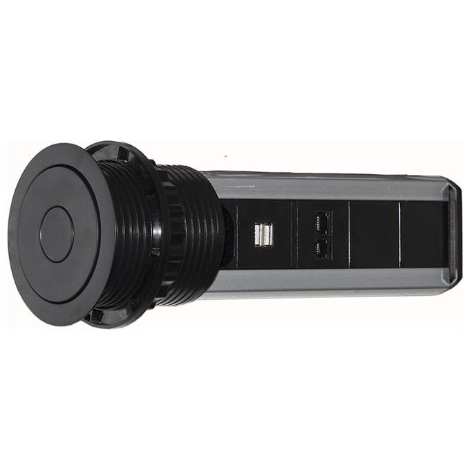 Link multipresa da tavolo a scomparsa con 2 prese 16a femmina ita-schuko, 1 rj45, 1 rj11, 2 usb