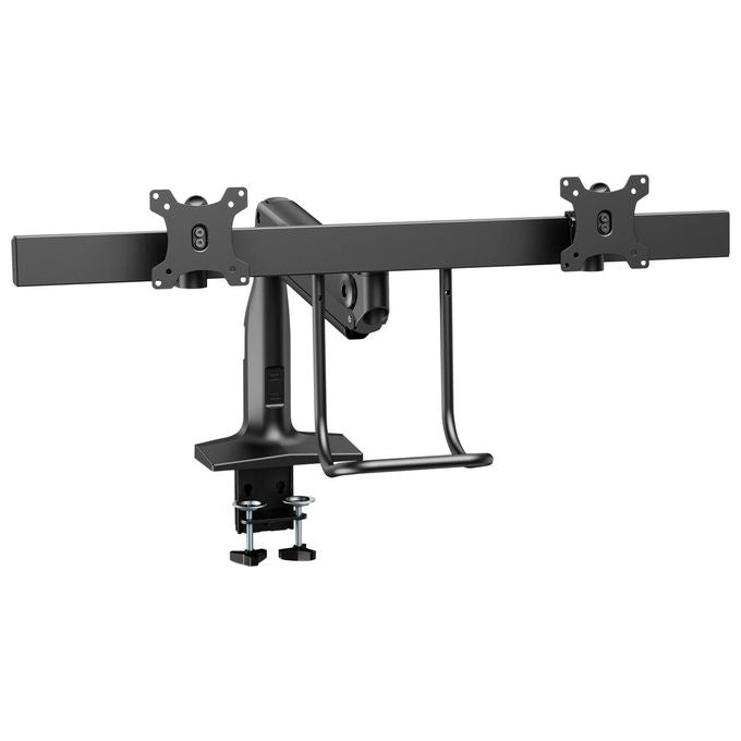 V7 DM1HDD Supporto per Doppio Monitor con Barra a Molla a Gas Regolabile in Altezza Rotazione ±32° Inclinazione -22° +45° VESA 75x75 100x100 mm colore Nero