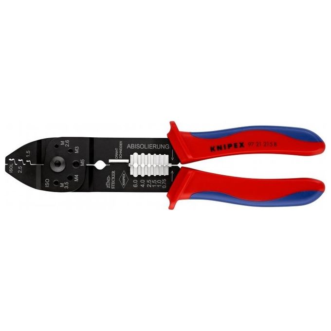 Knipex 9721215B Pinza per Capicorda Brunita 230 mm 0,5-2,5 mm² F-Crimp impugnature multicomponente colore Nero Blu Rosso