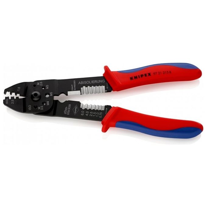 Knipex 9721215B Pinza per Capicorda Brunita 230 mm 0,5-2,5 mm² F-Crimp impugnature multicomponente colore Nero Blu Rosso