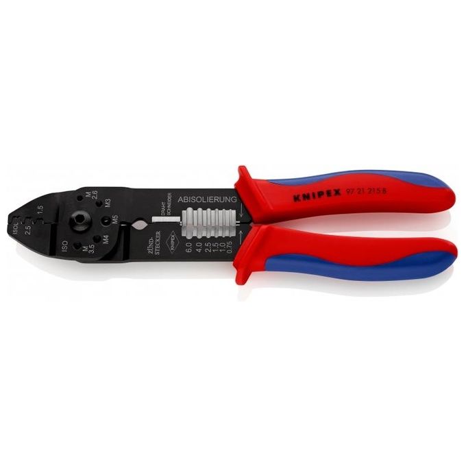 Knipex 9721215B Pinza per Capicorda Brunita 230 mm 0,5-2,5 mm² F-Crimp impugnature multicomponente colore Nero Blu Rosso
