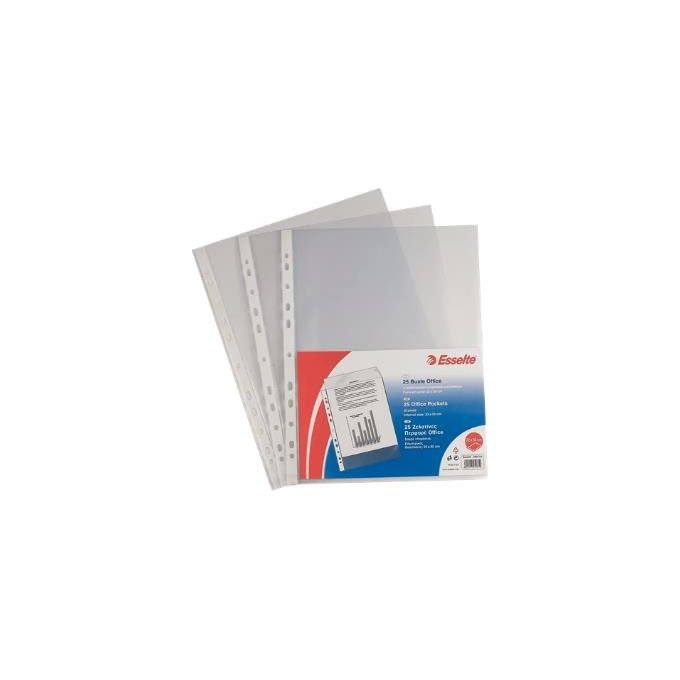 Esselte 395612200 Office Buste Perforate A5 15x21 cm PPL Antiriflesso Goffrate Confezione 25 Pezzi colore Trasparente
