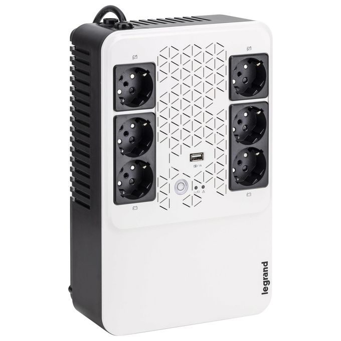 Legrand 310081 Keor Multiplug UPS Gruppo di Continuita' Line Interactive 600VA 360W 6 Prese Schuko AVR colore Bianco Nero