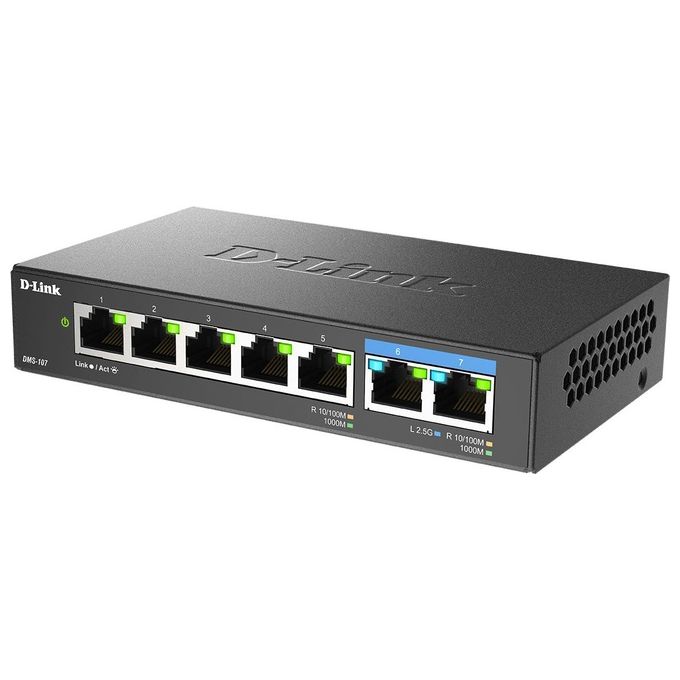 D-Link DMS-107-E Switch Non Gestito 7 Porte 5x Gigabit 2x 2,5G QoS Fanless Metallo colore Nero