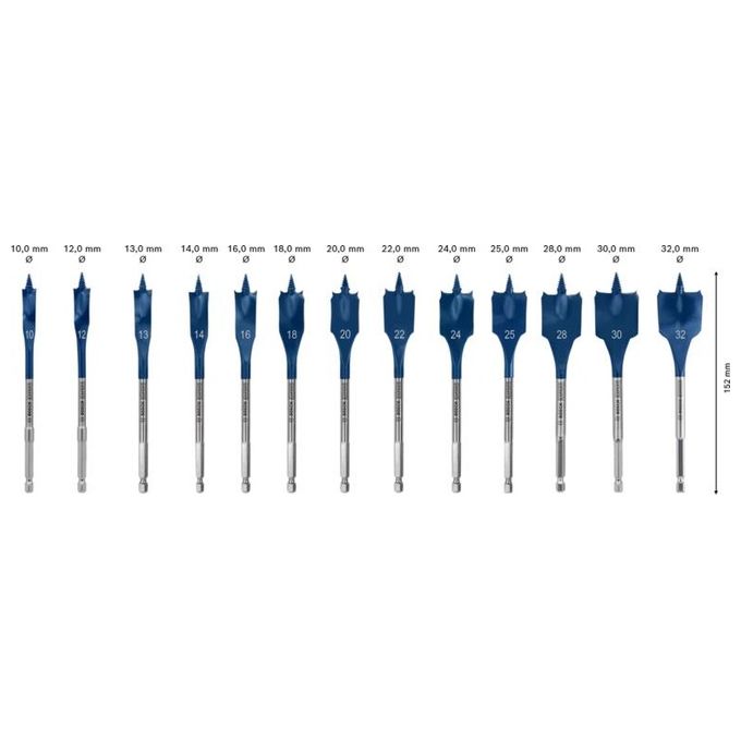 Bosch 2608900336 Expert Self Cut Speed Set di punte a pala per legno tenero e truciolare 13 pezzi con diametri da 10 a 32 mm codolo esagonale 1-4'' colore Nero