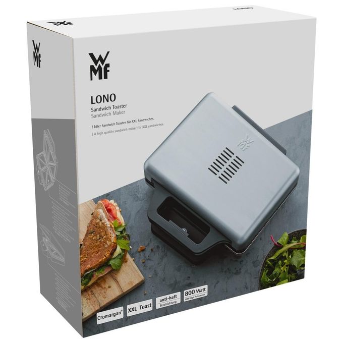 WMF 415150011 Lono Sandwich Toaster 800 W Capacita' 2 Toast Rivestimento Antiaderente Colore Argento