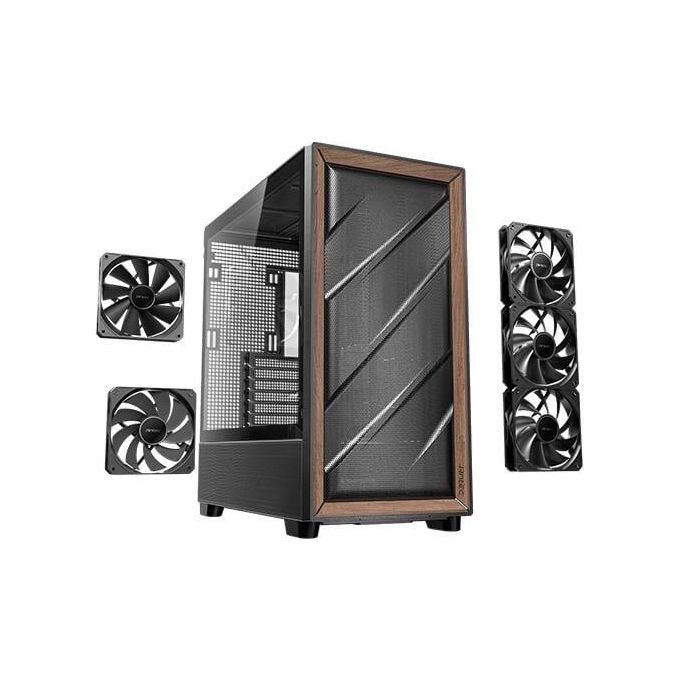 Antec FLUX Case PC Midi Tower Supporto E-ATX Pannello Laterale in Vetro Temperato e Inserti in Legno colore Nero