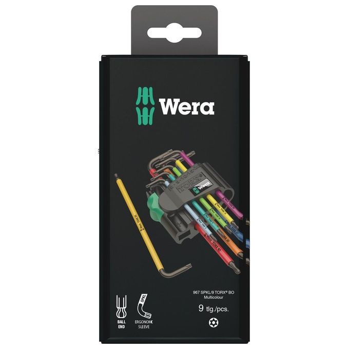 Wera 967-9 TX BO Assortimento di Chiavi a L per Viti TORX BO Multicolour BlackLaser 9 Pezzi
