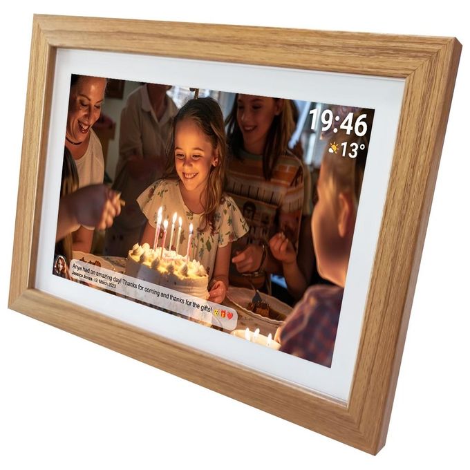 DENVER 119101050130 FRAMEO Cornice Digitale 15,6'' Full HD IPS Touchscreen 16 GB memoria interna espandibile con microSD Wi-Fi inclusa app FRAMEO colore Legno Chiaro