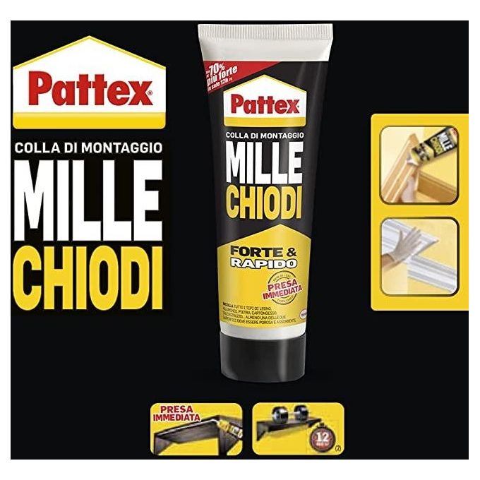 Pattex MILLECHIODI FORTEandRAPIDO Colla di Montaggio Adesivo Universale 250 g colore Trasparente