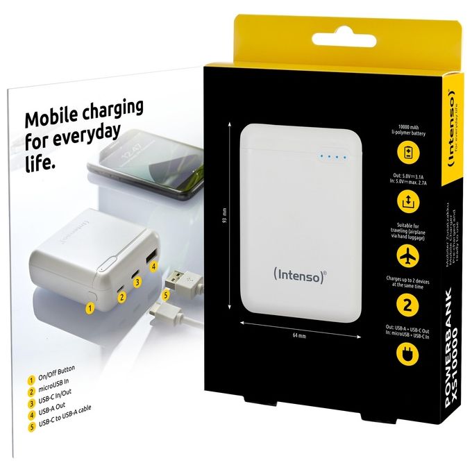 Intenso Powerbank XS 10000 Batteria Portatile Bianco Polimeri Di Litio 10000mAh