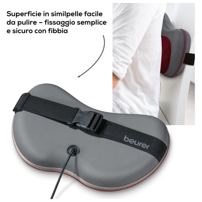 Beurer 64303 Cuscino Massaggiante Shiatsu con Funzione Riscaldamento e Spegnimento Automatico dopo 20 min colore Grigio Rosso