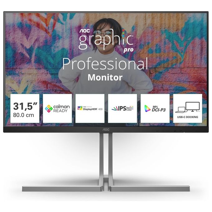 AOC U32U3CV U3 Monitor PC 31.5'' 4K UHD Nano IPS 3840x2160 4ms USB-C Hub 96W VESA Adaptive Sync colore Nero