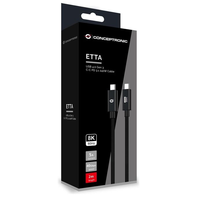 Conceptronic ETTA04B20Cavo Usb Usb4 Gen 3x2 2mt Usb C Nero