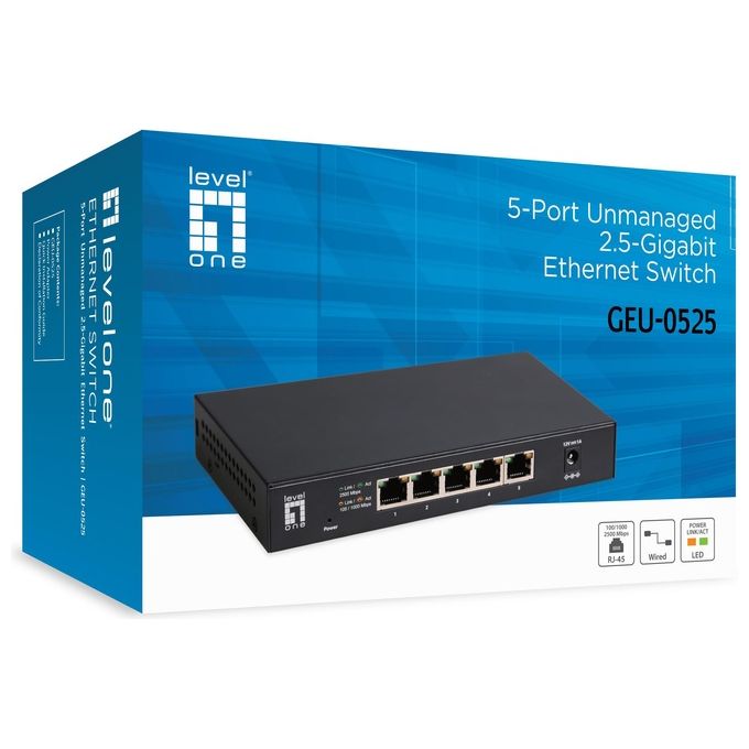LevelOne GEU-0525 Switch di Rete Non Gestito 5 Porte 2.5G Ethernet (100-1000-2500) colore Nero