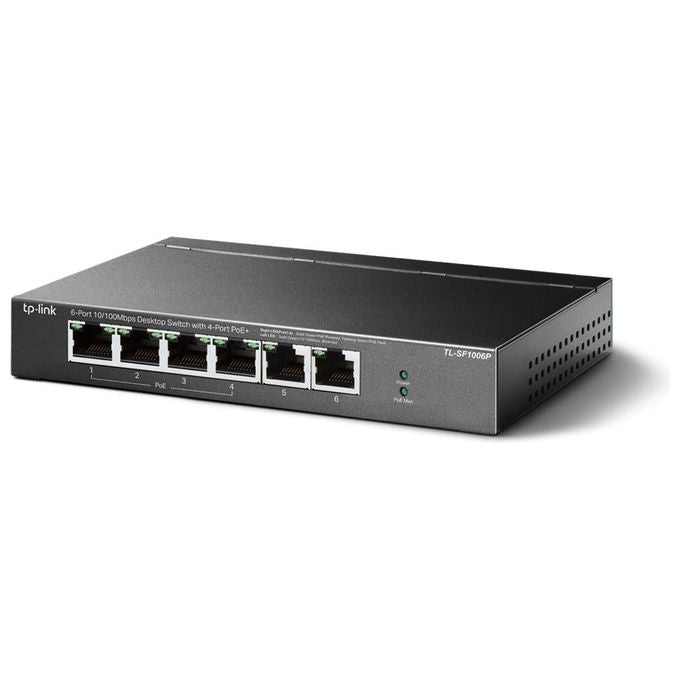 TP-Link TL-SF1006P Switch di Rete Non Gestito 6 Porte Fast Ethernet 10-100 Mbps con 4 Porte PoE+ Supporto IEEE 802.3af-at colore Nero