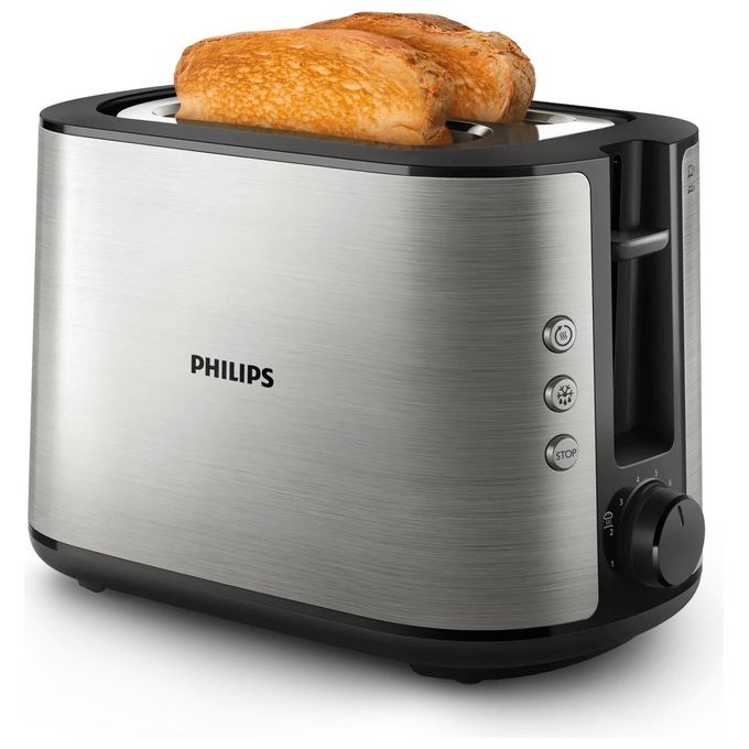 Philips HD2650-90 Viva Collection Tostapane 2 Fette Fessura Ampia 950W 8 Livelli di Doratura colore Nero Acciaio