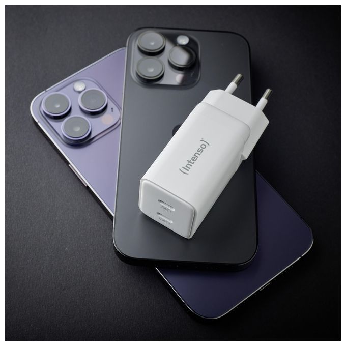 Intenso Power Adapter W40CC GaN Alimentatore con 2 Porte USB-C 40 Watt e Tecnologia GaN Bianco